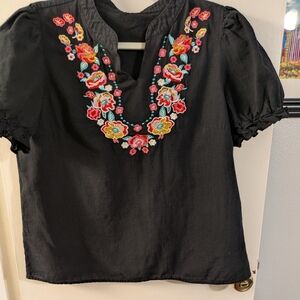 Embroidered Black Top